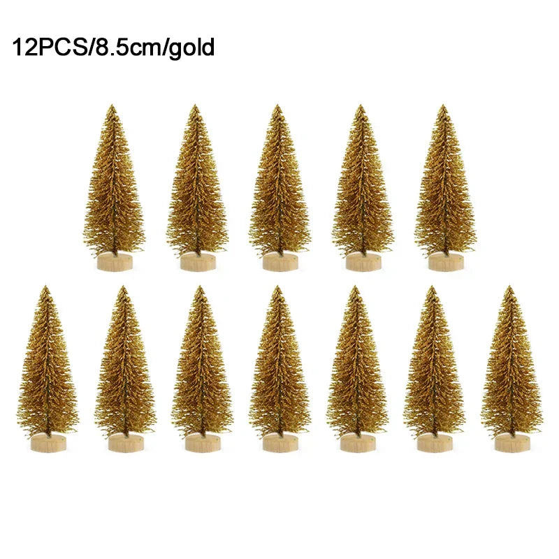 12 mini pine christmas trees - diy home table decor xmas