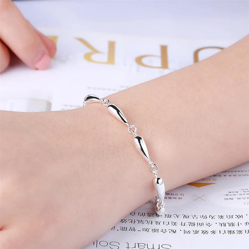 DOTEFFIL 925 Silver Water Drop Jewelry Set: Necklace, Bracelet, Earrings, Ring