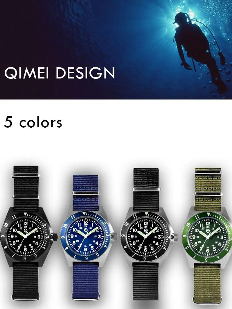 QM "Vietnam" / Platoon US Special Forces UDT Military Men's 300M Diver Super Light C3 Army SM8019BA Without logo Swimming Watch