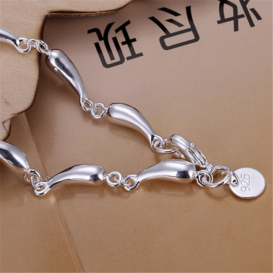 DOTEFFIL 925 Silver Water Drop Jewelry Set: Necklace, Bracelet, Earrings, Ring