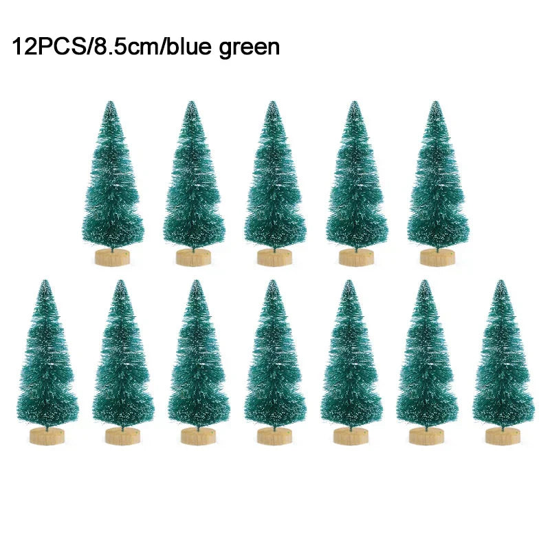 12 mini pine christmas trees - diy home table decor xmas