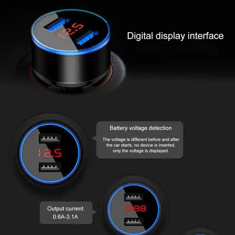 Dual USB Car Charger 3.1A QC3.0 LED Digital Fast Charging Charger Auto Cigarette Lighter Adapter 12V 24V For IPhone Xiaomi