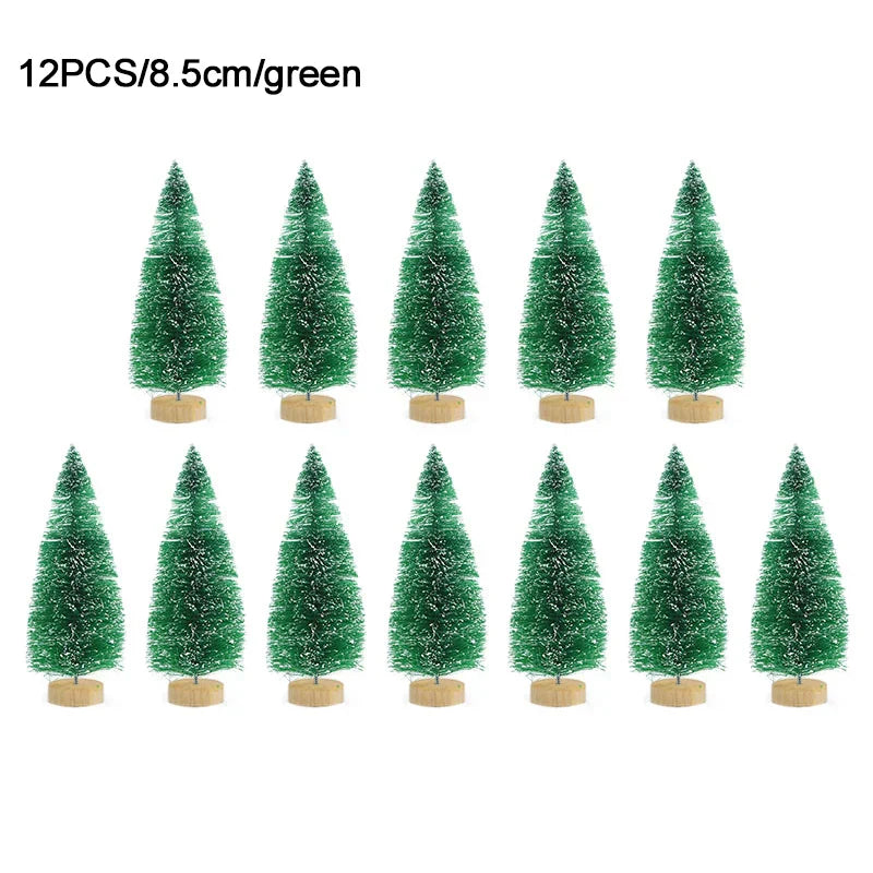 12 mini pine christmas trees - diy home table decor xmas