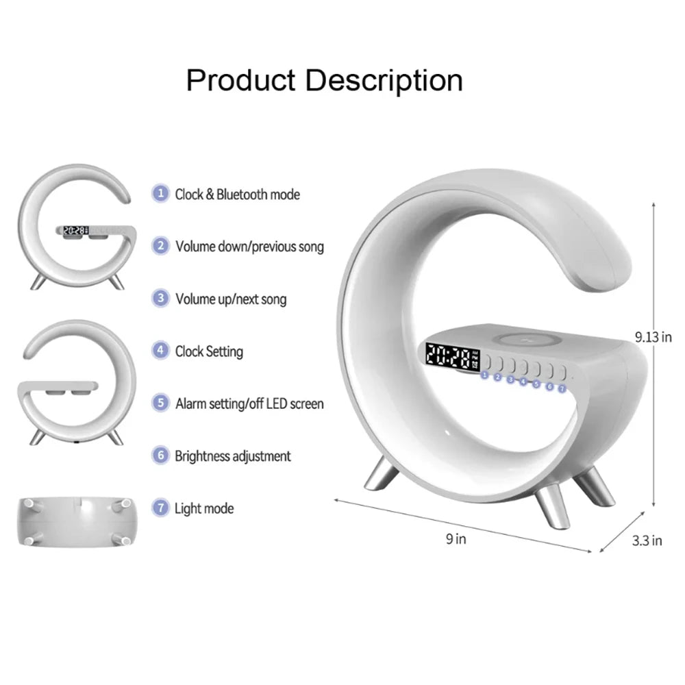 Smart RGB Night Light LED Atmosphere Desk Lamp Multifunction Alarm Clock Speaker APP Control Wireless Charger for Iphone Samsung