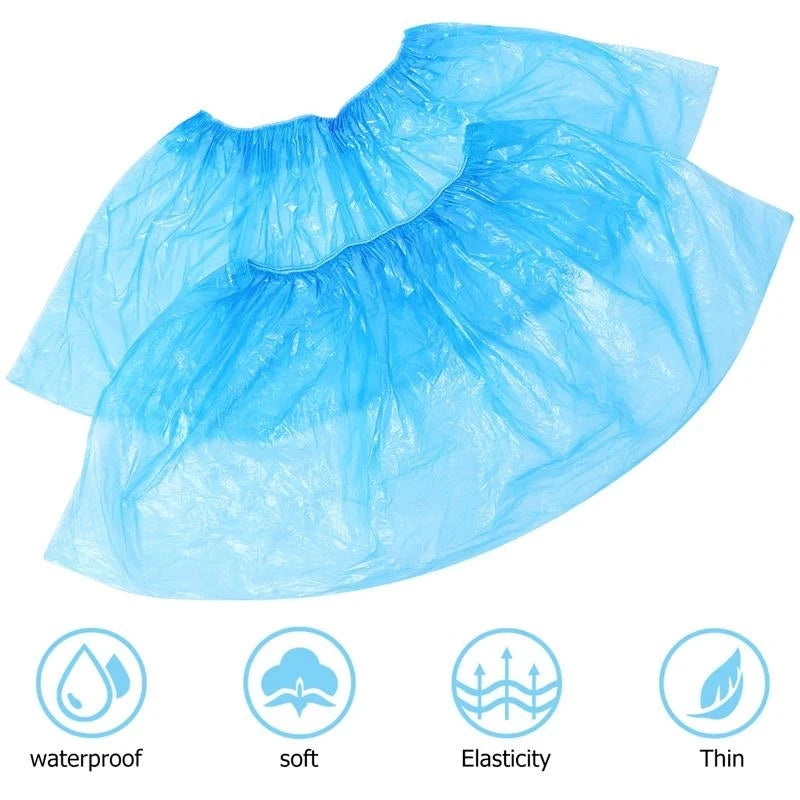 100pcs Waterproof Disposable Shoe Covers - Plastic Cleaning Overshoes