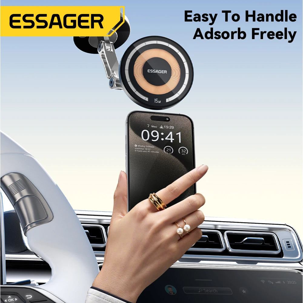 Essager 15W Magnetic Wireless Car Phone Holder Adjustable 360 degrees Car Charger For iPhone15 14 13 Pro Samsung Universal Phone