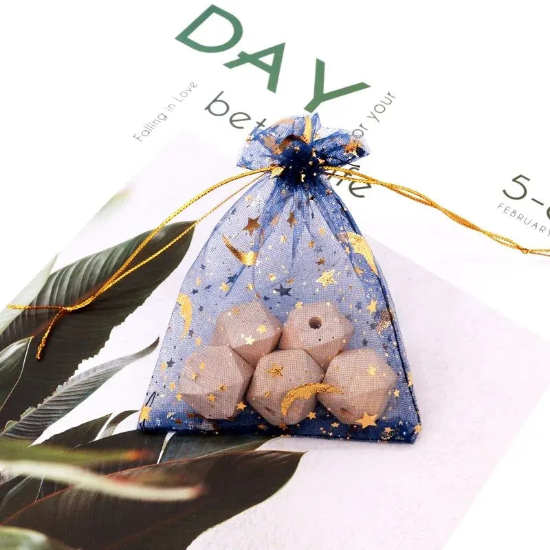 50pcs/lot Star Moon Organza Jewelry Bags Tulle Sheer Sachets Drawstring Gift Bag Wedding Party Favor Pouches Jewelry Organizer