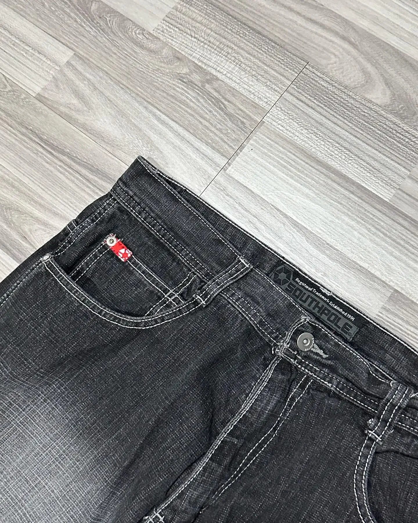Y2K new SOUTHPOLE women's jeans Harajuku hip-hop black pants washed and ground white baggy jeans Gothic wide pants Street wear