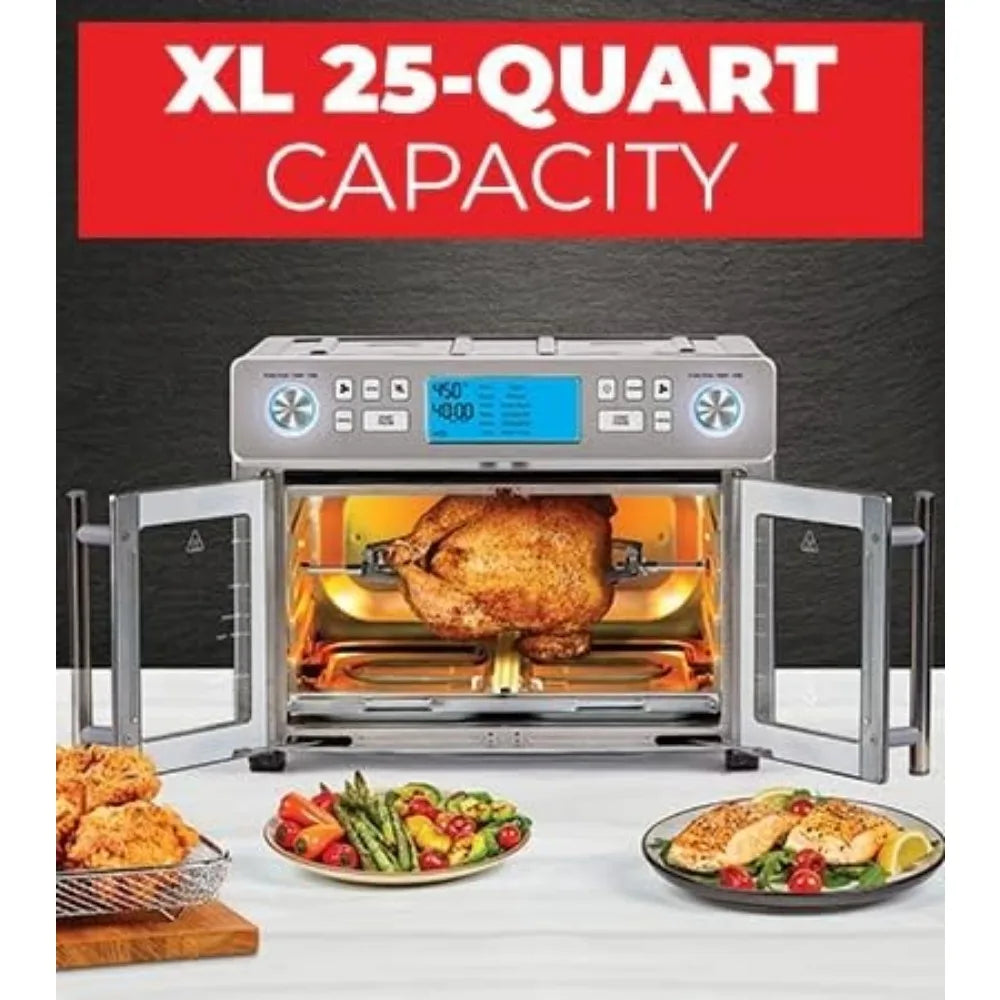 Double Zone Air Fryer Oven with French Door - 25 QT, Cook Two Foods Simultaneously