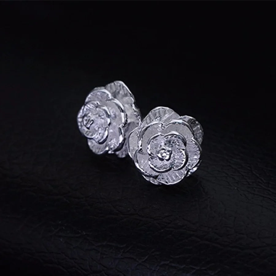 925 Sterling Silver Flower Jewelry Set - Necklace, Earrings, Bangle for Women, Retro Wedding Gift