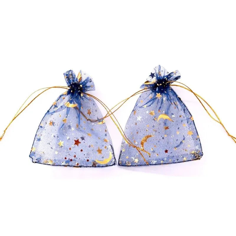 50pcs/lot Star Moon Organza Jewelry Bags Tulle Sheer Sachets Drawstring Gift Bag Wedding Party Favor Pouches Jewelry Organizer