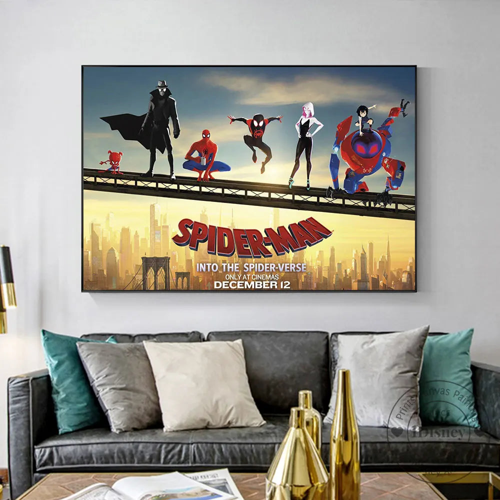 Disney Marvel Spiderman Into The Spider Verse Movies Print Canvas Paintings Spiderman Superheros Poster Room Home Decoration