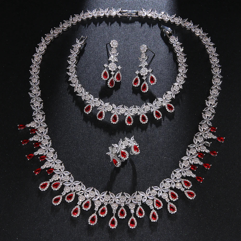 JMK Luxury Bridal Jewelry Set - Green Stone & AAA Cubic Zirconia