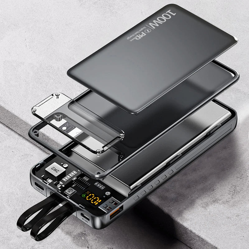 Xiaomi Large Capacity Power Bank With Cables 100W Super Fast Charging Powerbank Portable For iPhone Samsung External Battery