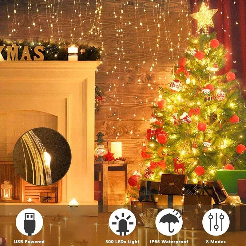 3M USB LED Curtain Fairy Lights - 8 Modes for Home, Garden, Christmas, and Weddings