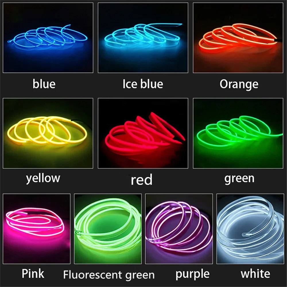 LED Neon Car Interior Lights: 1M, 3M, 5M Flexible Ambient Dashboard & Door Decor