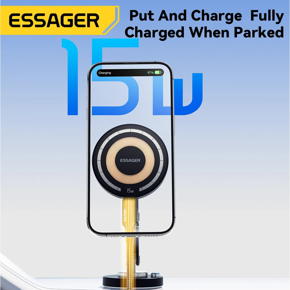 Essager 15W Magnetic Wireless Car Phone Holder Adjustable 360 degrees Car Charger For iPhone15 14 13 Pro Samsung Universal Phone
