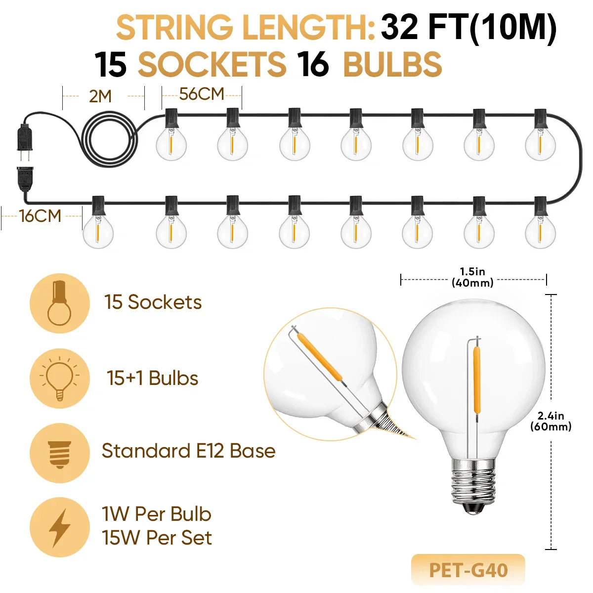 Shatterproof G40 Lights