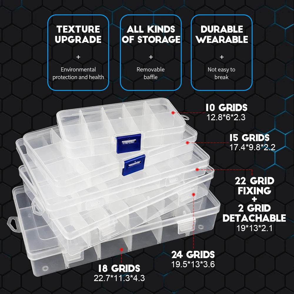 NINDEJIN Multi Grids Plastic Box Adjustable Compartment Jewelry Organizer Box Eco-Friendly PP Transparent Jewelry Screw Box