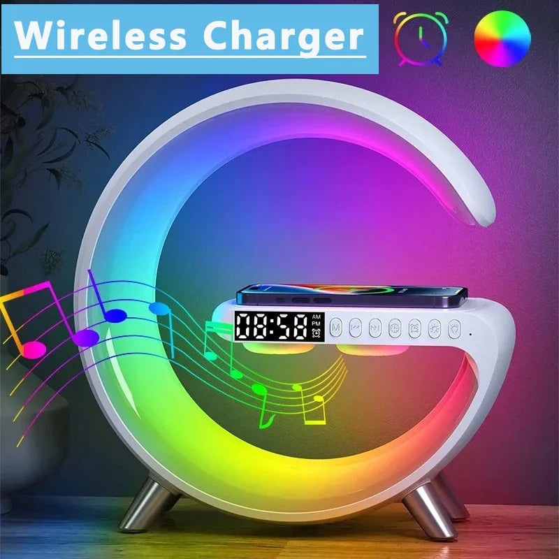 Large Size Big G Wireless Charger Stand LED RGB Light Desk Lamp Speaker APP Control For iPhone Samsung Fast Charging Station