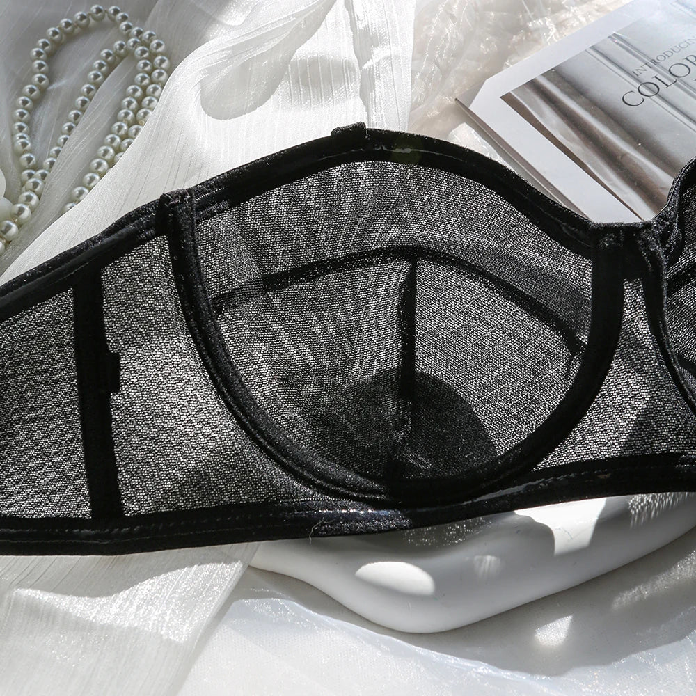 Bra For Women Transparent Ultra Thin Embroidered Lace Strapless Underwear Invisible Sexy Underwear 2023