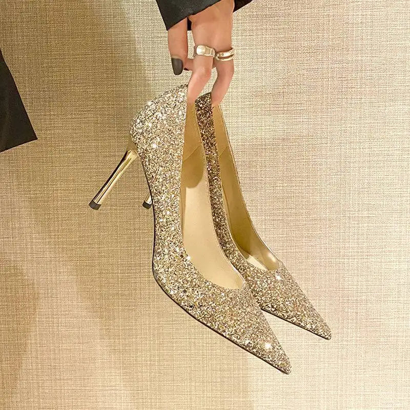 2022 Women’s Silver Stiletto Heels - 9CM/7CM High, Bling Wedding Shoes