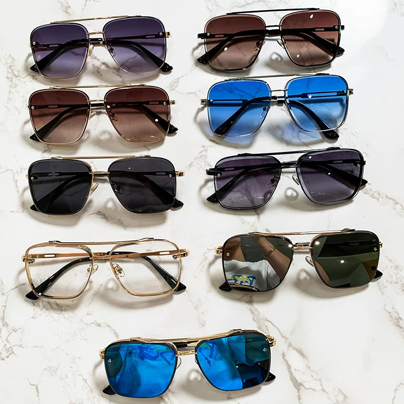 New Fashion Square Sunglasses Men Luxury Brand Designer Metal Sun Glasses Vintage Pilot Shades Eyewear Oculos De Sol