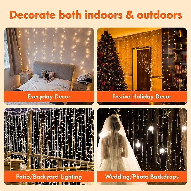 3M USB LED Curtain Fairy Lights - 8 Modes for Home, Garden, Christmas, and Weddings