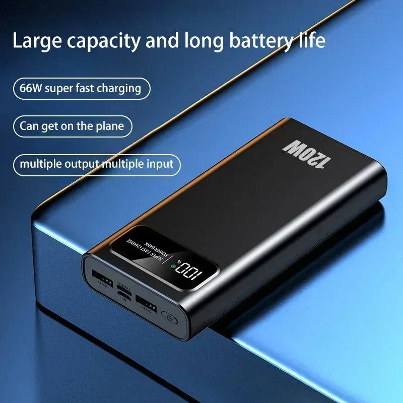 200000mAh 120W Fast Charging Power Bank for iPhone 15, Samsung, Xiaomi - High Capacity, Digital Display