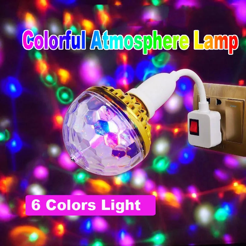 7-Color LED Rotating Magic Ball Light for Parties Holiday Celebration Light KTV & DJ Decoration Automatic Rotating Bulb Colorful Dance Light