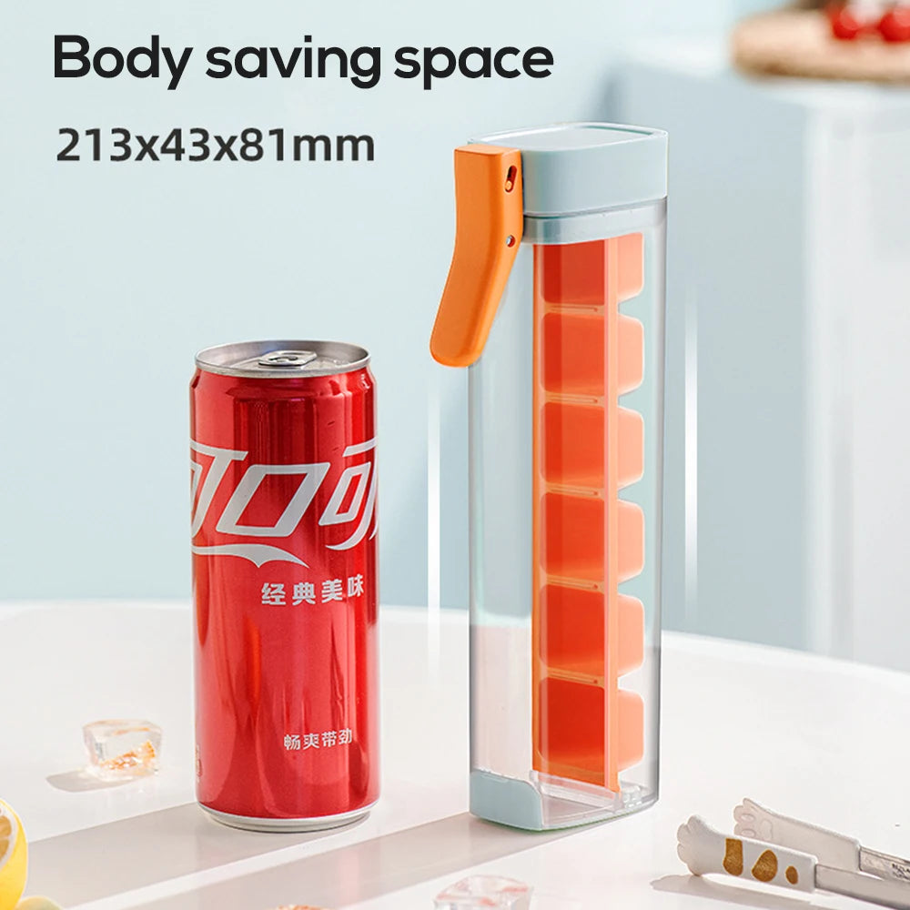 One-Handed Press Ice Cube Tray - Reusable, with Lid for Whiskey & Drinks