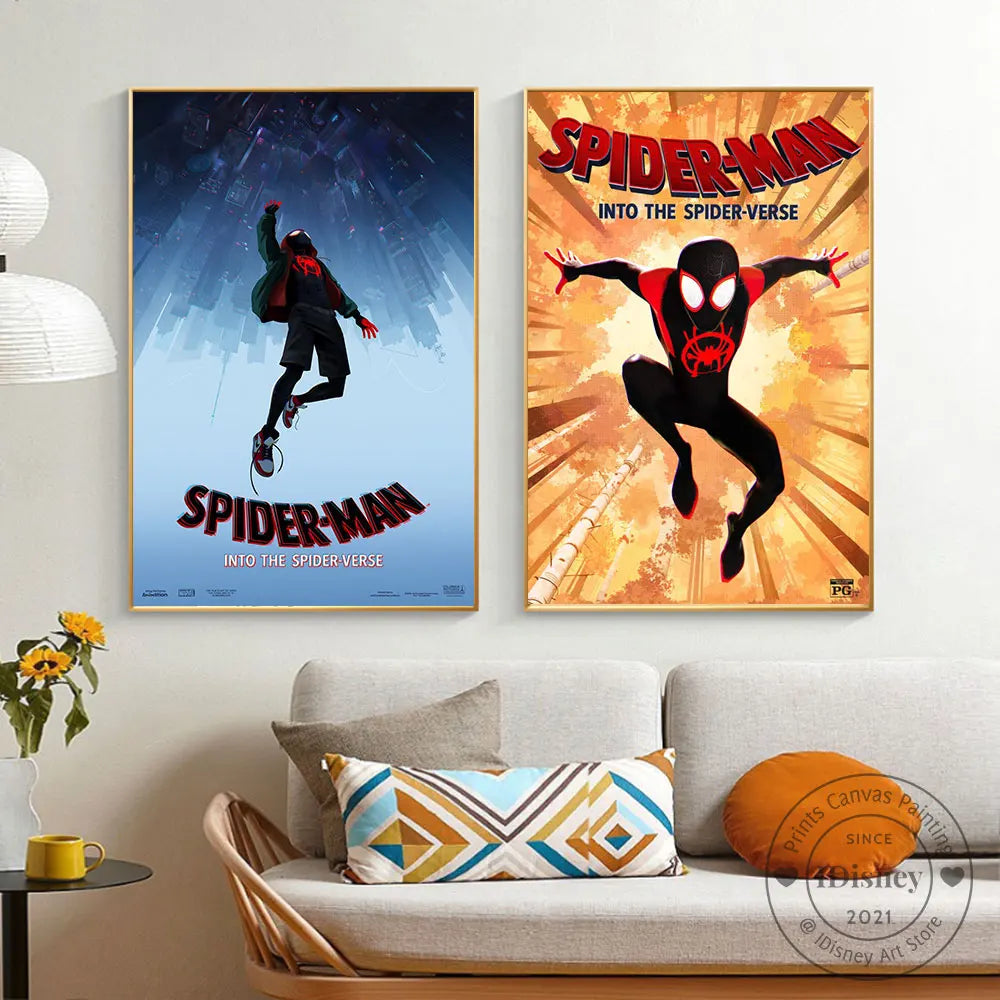 Disney Marvel Spiderman Into The Spider Verse Movies Print Canvas Paintings Spiderman Superheros Poster Room Home Decoration