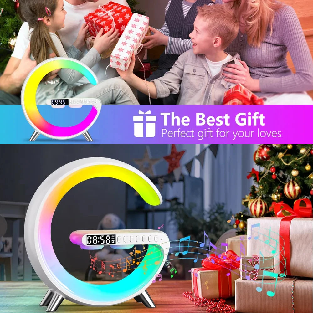 Smart RGB Night Light LED Atmosphere Desk Lamp Multifunction Alarm Clock Speaker APP Control Wireless Charger for Iphone Samsung
