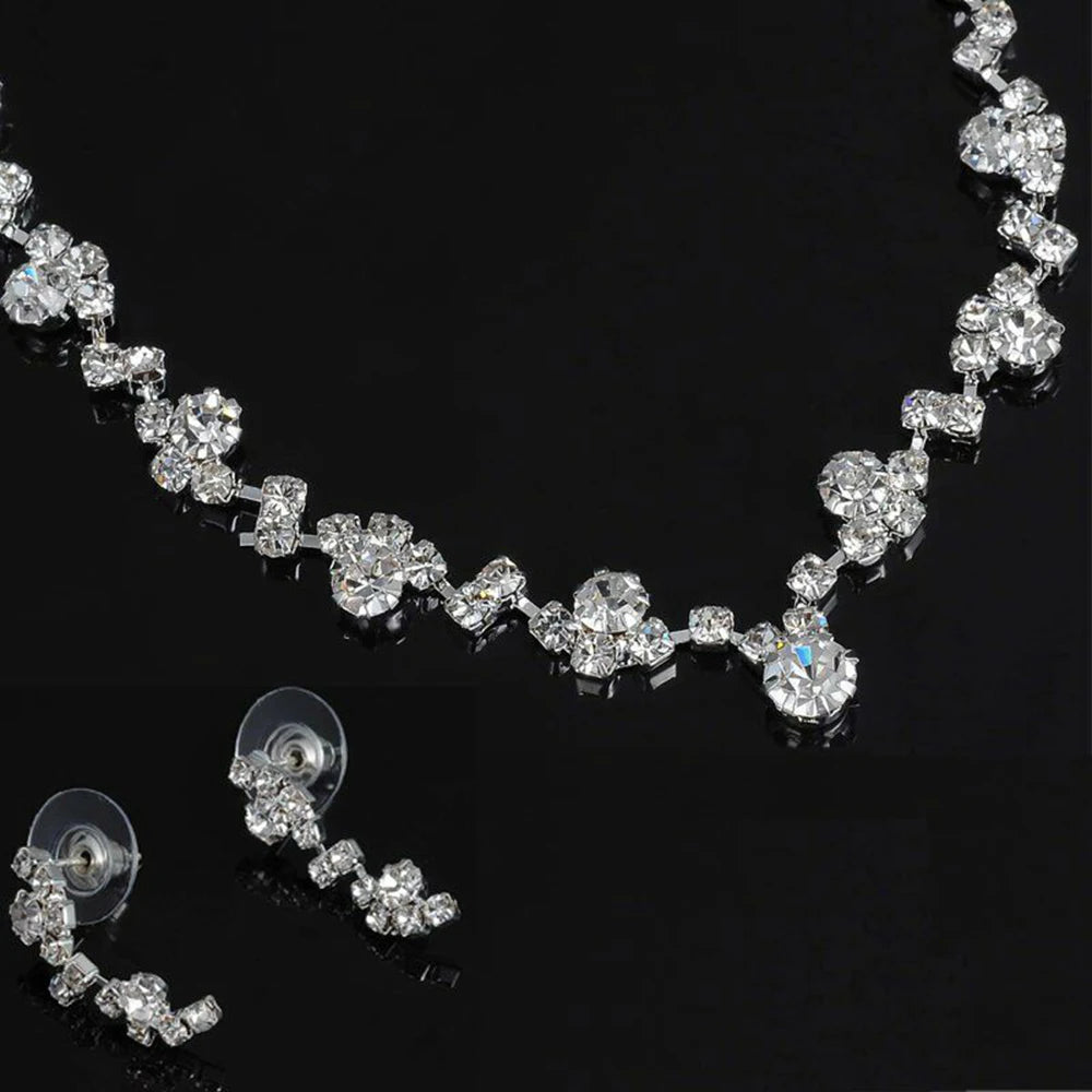 2022 Chic Silver Plated Rhinestone Necklace & Earring Set for Brides