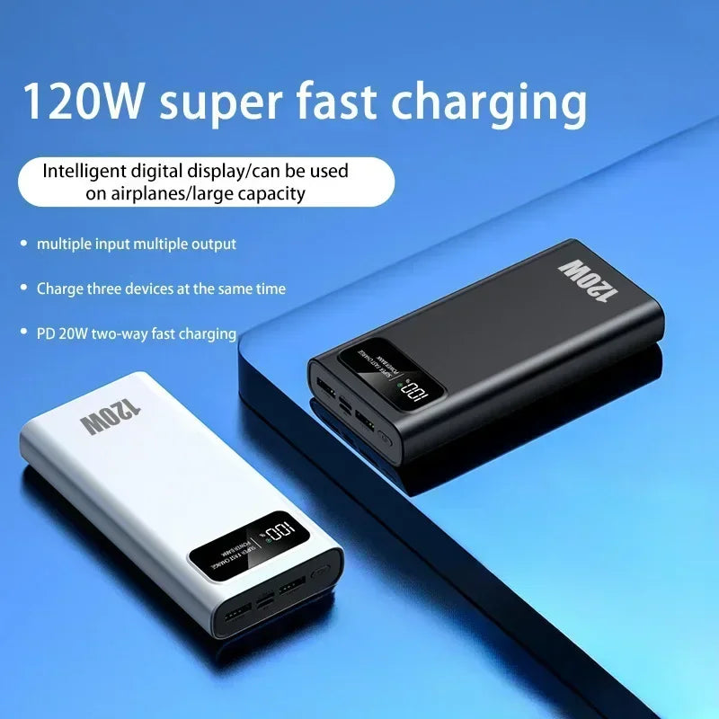 200000mAh 120W Fast Charging Power Bank for iPhone 15, Samsung, Xiaomi - High Capacity, Digital Display