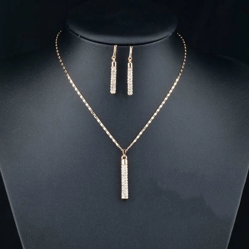 Korean Fashion Zircon Jewelry Set for Women Sparkly Rhinestone Crystal Collar Necklace Earrings Set Wedding Bridal Party Set