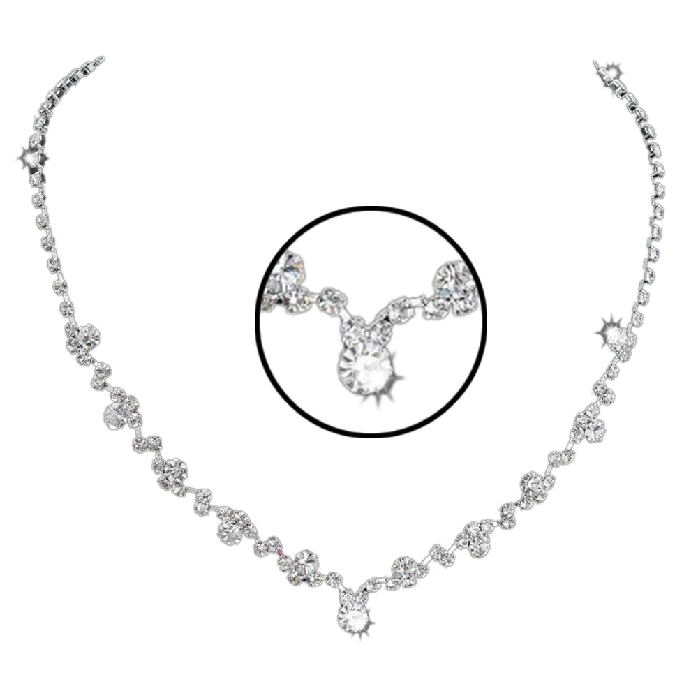 2022 Chic Silver Plated Rhinestone Necklace & Earring Set for Brides