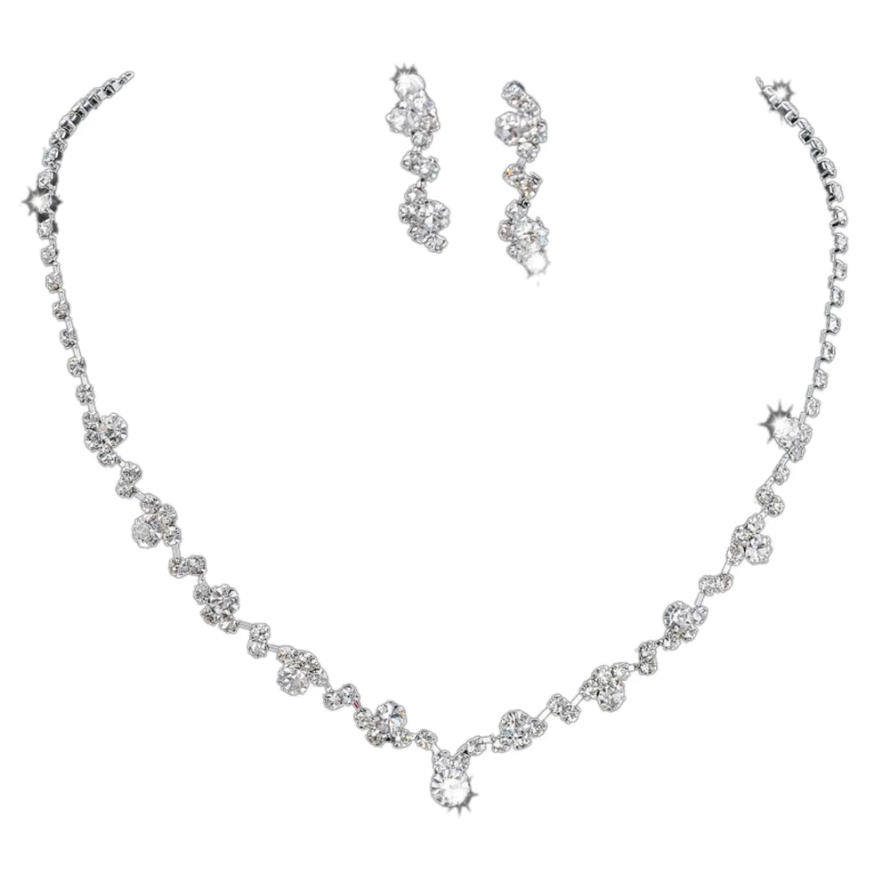 2022 Chic Silver Plated Rhinestone Necklace & Earring Set for Brides