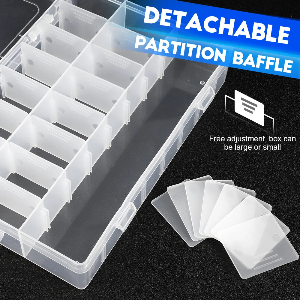 NINDEJIN Multi Grids Plastic Box Adjustable Compartment Jewelry Organizer Box Eco-Friendly PP Transparent Jewelry Screw Box