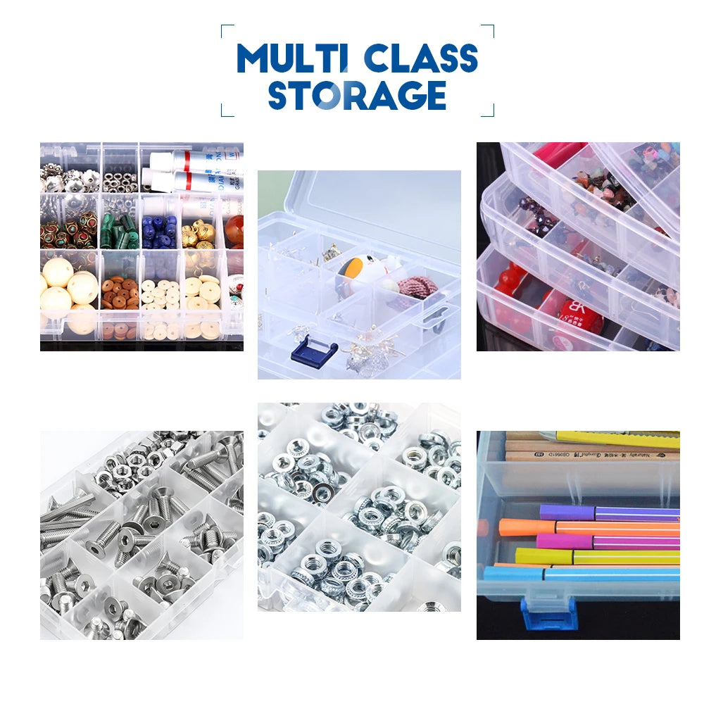NINDEJIN Multi Grids Plastic Box Adjustable Compartment Jewelry Organizer Box Eco-Friendly PP Transparent Jewelry Screw Box