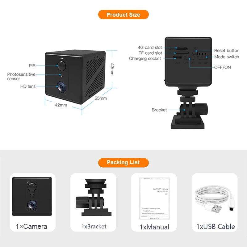 Vstarcam 4G SIM Card Mini Camera 3MP 1080P IP Camera 3000mAh Battery Portable Car Camera IR Night Surveillance Security Cam