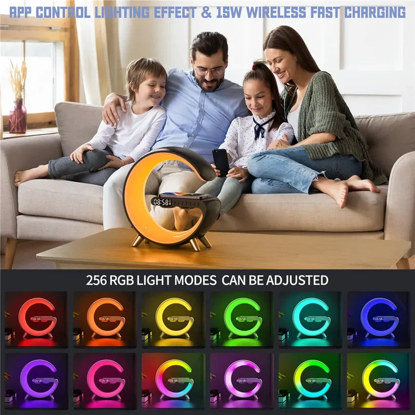 Large Size Big G Wireless Charger Stand LED RGB Light Desk Lamp Speaker APP Control For iPhone Samsung Fast Charging Station