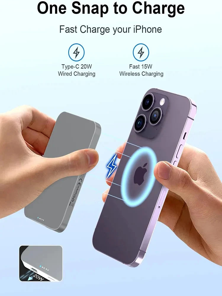 5000mAh MagSafe Wireless Power Bank for iPhone 13/12 - 15W Qi, QC 3.0