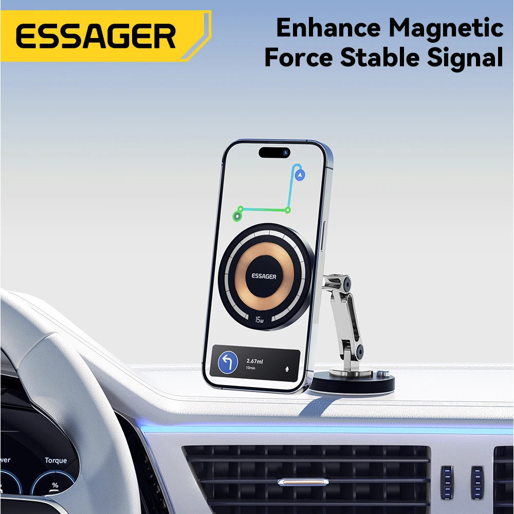 Essager 15W Magnetic Wireless Car Phone Holder Adjustable 360 degrees Car Charger For iPhone15 14 13 Pro Samsung Universal Phone