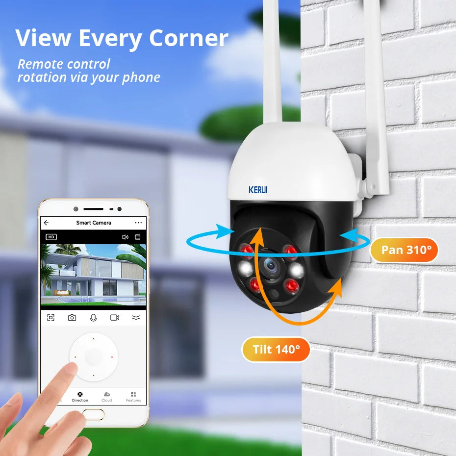 KERUI 3MP/5MP PTZ WiFi Outdoor Security Camera - 4X Zoom, Tuya Smart CCTV
