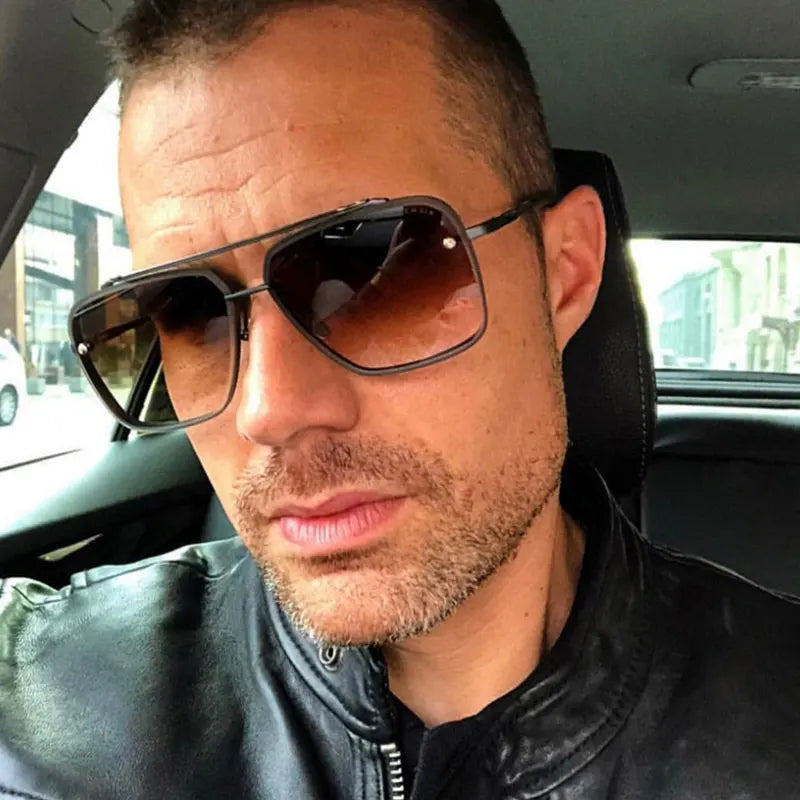 New Fashion Square Sunglasses Men Luxury Brand Designer Metal Sun Glasses Vintage Pilot Shades Eyewear Oculos De Sol
