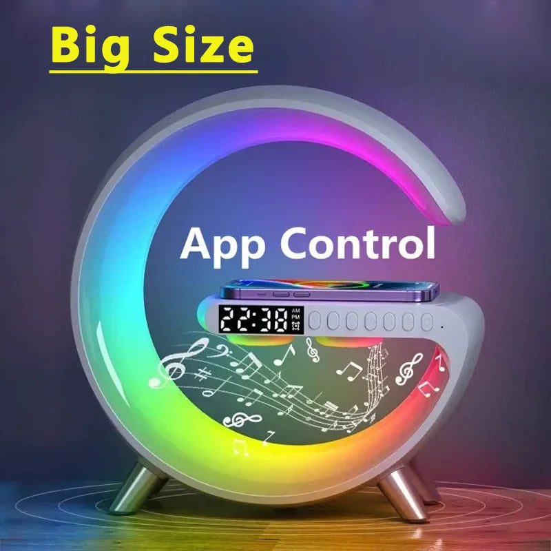 Large Size Big G Wireless Charger Stand LED RGB Light Desk Lamp Speaker APP Control For iPhone Samsung Fast Charging Station