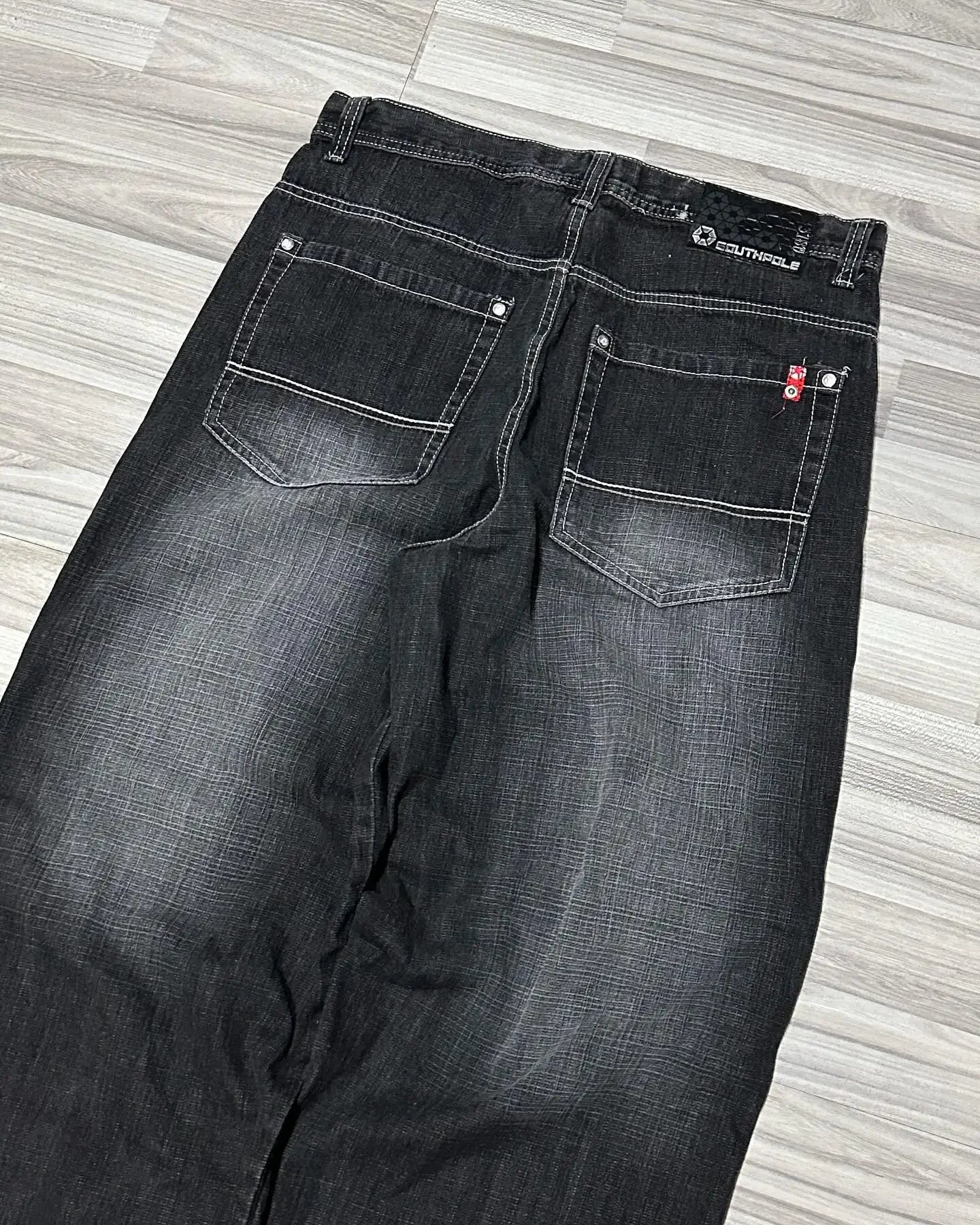 Y2K new SOUTHPOLE women's jeans Harajuku hip-hop black pants washed and ground white baggy jeans Gothic wide pants Street wear