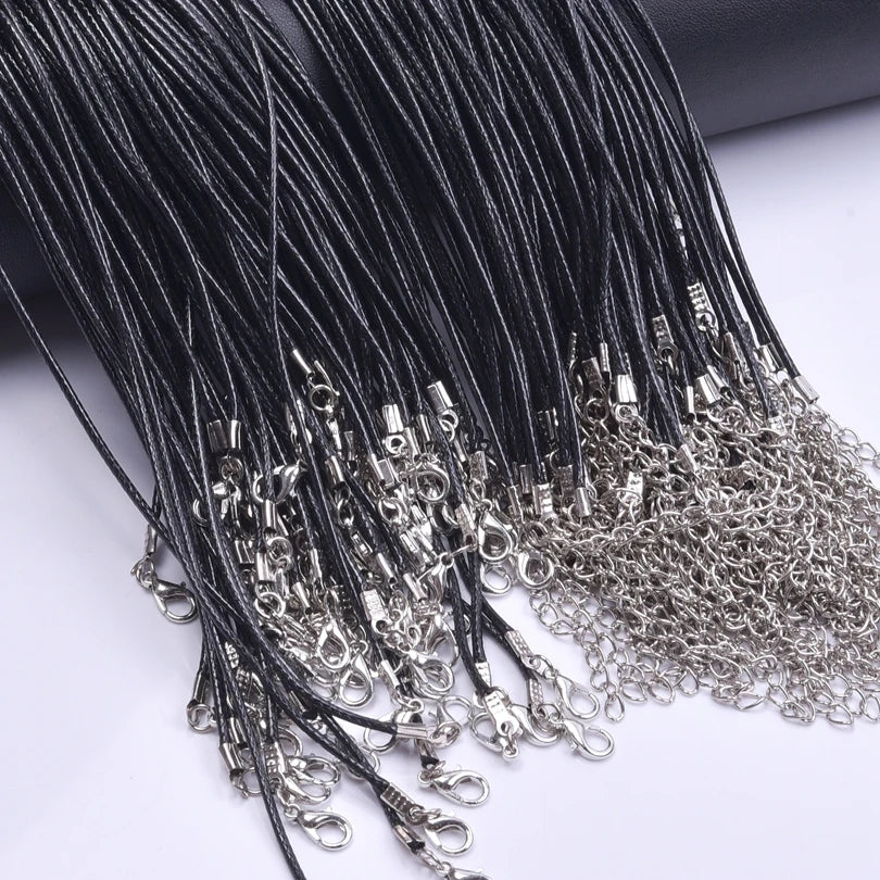 10/20/30pcs Black Leather Rope Chain Necklace | Adjustable Wax Cord | Lobster Clasp | Unisex Accessories