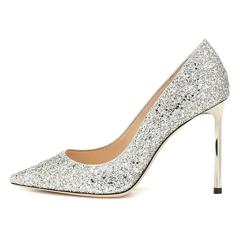 2022 Women’s Silver Stiletto Heels - 9CM/7CM High, Bling Wedding Shoes